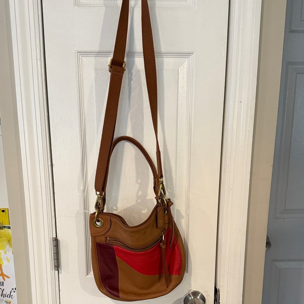 Fossil Two-Tone Brown and Red Patchwork Crossbody